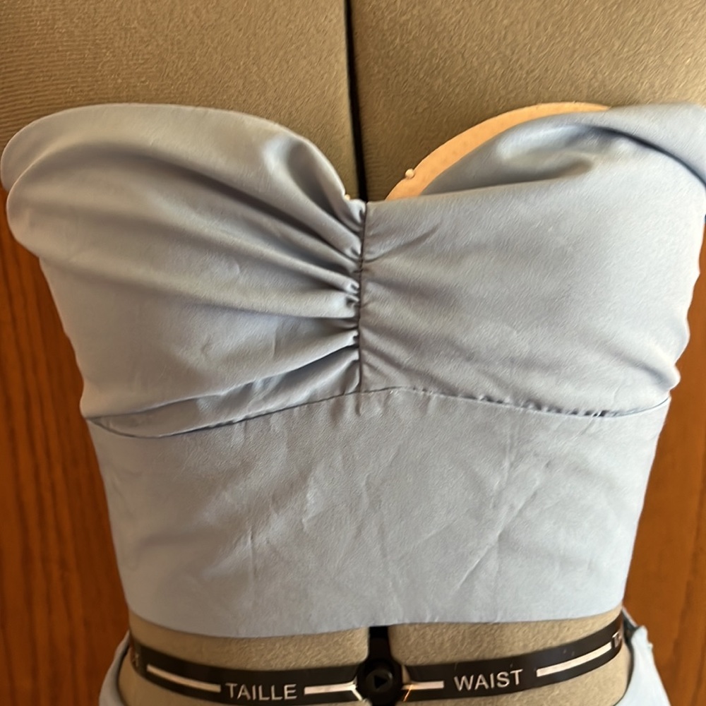 Blue Two Piece Skirt Crop Top Set S - Picture 4 of 5